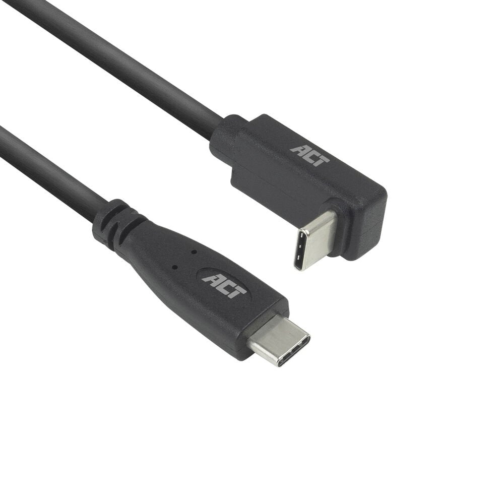 ACT AC7471 | USB 3.2 Gen 2 Kabel | USB-C (recht) naar USB-C (haaks boven/beneden) | 60W | 10Gbps | 1m | Zwart - Matmuis - Matmuis